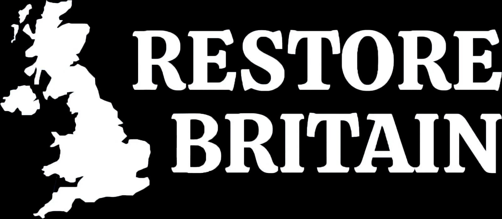 Restore Britain wordmark: a white map of the British Isles beside the words Restore Britain